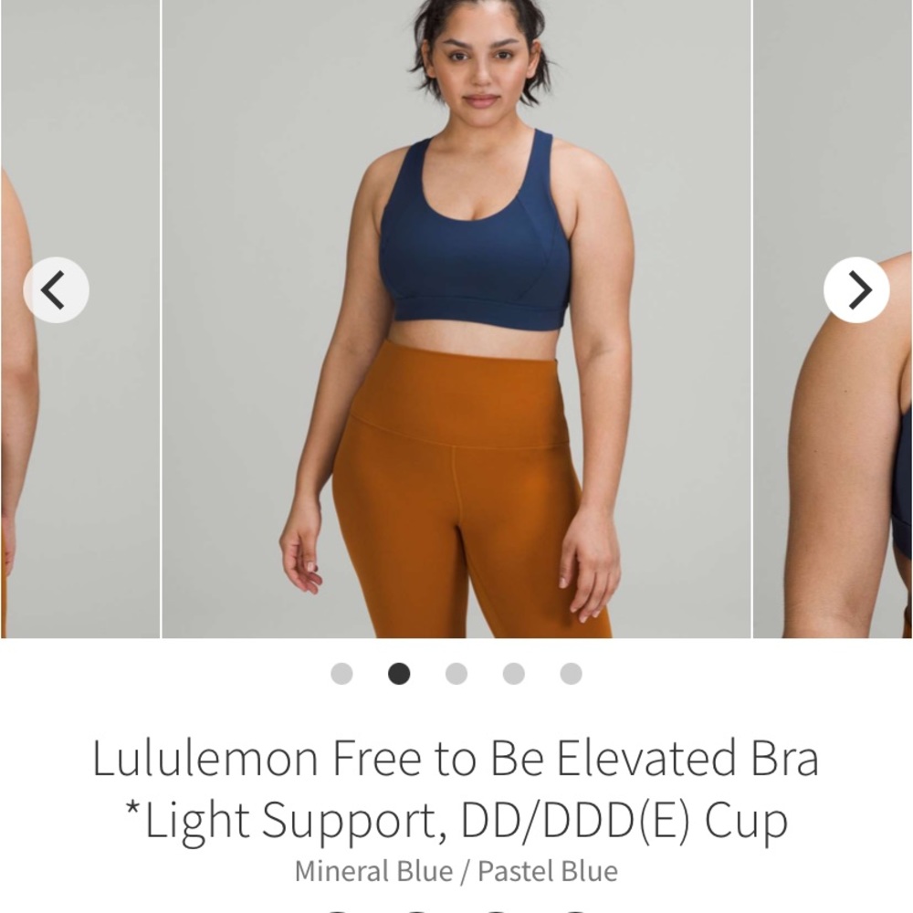 Lululemon free to be elevated bra, size 4 (DD/DDD/E cup) in mineral blue